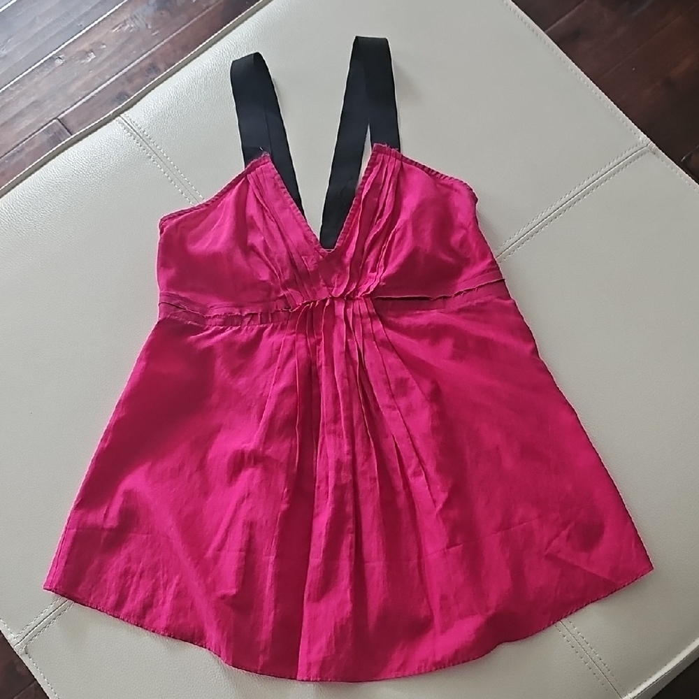 A/X Armani Exchange Black and Pink Ruched Tie Front Camisole